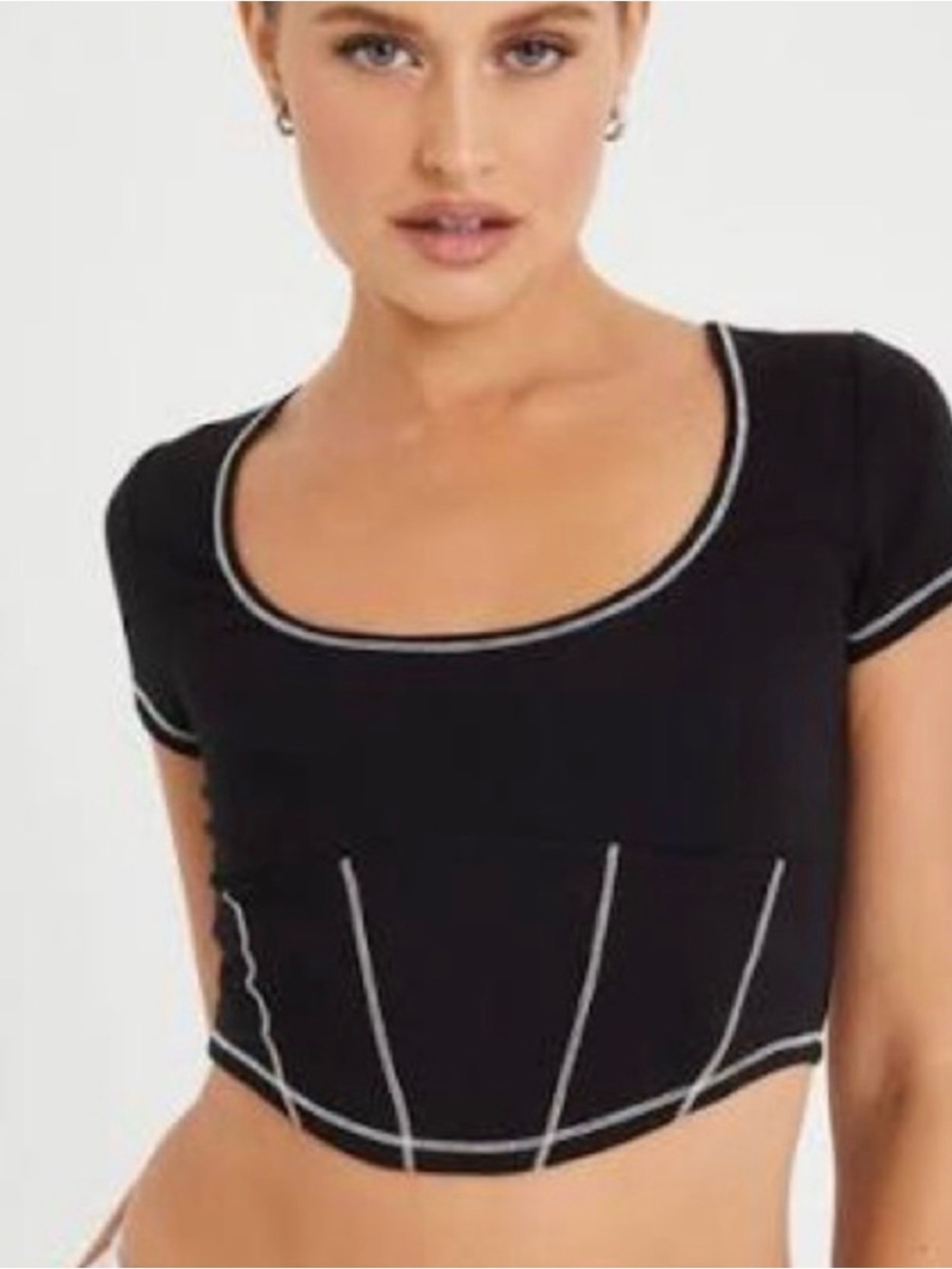 Garage Black Crop Top with White Contrast Stitching